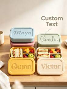 1pc Customizable Flip Lid Bento Box, Supports Artistic Text Customization, Large Area Customization, Portable, Waterproof, Leakproof, Suitable For Outdoor, Travel, School, Office, Includes Sauce Cup And Utensils, Four-Sided Lock Design - Multicolor - View 1
