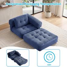 L-Shaped Corduroy Folding Sofa Bed, Multi-Functional Convertible Lazy Sofa For Small Spaces - Navy Blue - View 7