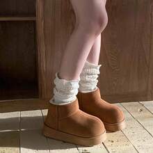 Women's Winter New Fashion Retro Thick Sole Platform Snow Boots, Thermal Lined Warm Ankle Boots For Home, Outdoor, Commuting, Versatile Fuzzy Ankle Boots - Khaki - View 4