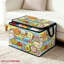 1PC Cute Squishy Cartoon Food Pattern Under-Bed Storage Box With Zipper Flip Cover, Foldable Storage Bin For Books, Under-Bed Storage, Car Trunk Storage, Cosmetics, Hair Tools, Toys, Back To School, Office, Home Organization, Clothes, Blankets, Large Capacity Storage For Daily Items - A - View 6
