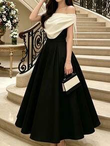 Women's Sleeveless Wrap Fitted Dress, Casual Fashion, Sexy Elegant Fall - Black and White - View 3