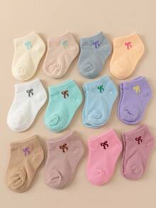 12/24 Pairs Random Color Bow Ankle Socks, Halloween Toddler Girl Style, Newborn Baby Girl Autumn Essential, Princess Style Infant Baptism Gift - Multicolor - View 8