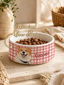 Personalized Custom Name Ceramic Pet Bowl, Cartoon Pet Portrait Print Dog & Cat Food & Water Bowl, Non-Slip Pet Feeding Bowl, Custom Pet Accessories Gift, Suitable For Puppies & Kittens - Multicolor - View 3