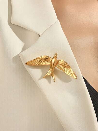 1pc Women Brooch, Bird Shape Pin, Swallow Detail, Retro Luxury Gold Tone, For Ladies Suit Wear, Gift For Valentine's Day & Birthday