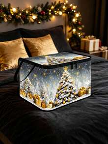 Christmas Tree Print Storage Box With Zipper And Handle, Christmas Decoration Organizer Storage Container, Suitable For Home, Closet, Bedroom Decoration - Multicolor - View 9