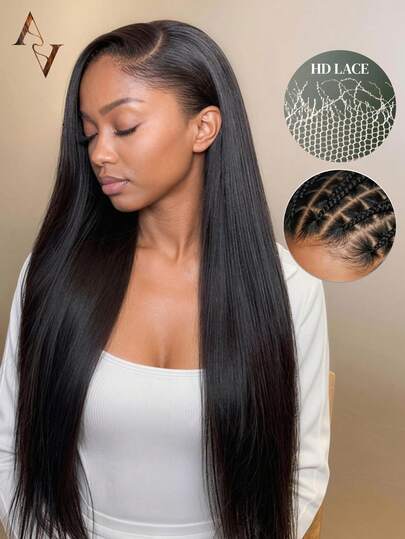 ARABELLA 13x6 Glueless HD Lace Front Wig Silky Straight Natural Black 100% Human Hair Wigs 200% Density With Drawstring Wear Go Pre-Plucked Natural Hairline Part Every Where Beginner Friendly