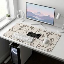 Cute Cat Face Mouse Pad Black & White Playful Design Extra Long Gaming Desk Mat Set, Non-Slip Durable Rubber Bottom, Smooth Surface Suitable For Computer Laptop Office Home, Abstract Art Decor, Back To School Supplies - A - View 11