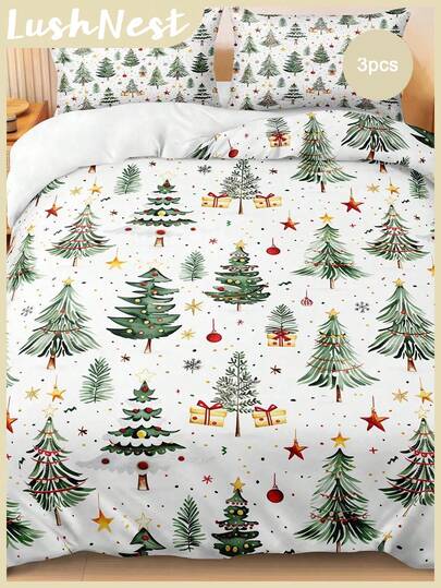 Set Perlengkapan Tidur Natal, Termasuk 3 Buah Selimut Motif Pohon Natal, Dekorasi Kamar Natal, Selimut Mikrofiber Lembut, Cocok untuk Anak Laki-laki dan Perempuan, Termasuk 2 Sarung Bantal, Isi Selimut Tidak Termasuk