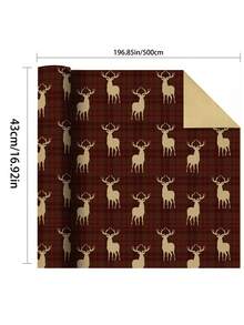 5m Christmas Vintage Red Plaid Reindeer Wrapping Paper Roll, Holiday Gift Box Wrapping Paper, Kraft Texture Plaid Reindeer Pattern Gift Wrapping Material, Christmas Party Handmade Decoration Large Roll Wrapping Paper, Party Table Decoration Handmade DIY Gift Wrapping Large Roll Wrapping Paper - Multicolor - View 9