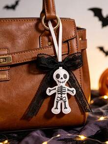 Pu Material Double-Sided Ghost Dark Skeleton Keychain, Lace Bow Pendant, Halloween, Funny Bag Pendant; Y2k Style; Festival Gift - Multicolor - View 8