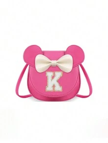 1pc Girls' Popular Cartoon Ear Crossbody Bag, Bowknot Towel Letter Small Purse, Cute Princess Coin Purse Gift For Girls - Hot Pink - View 26