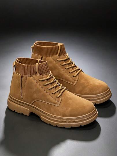 Men's High-Top Boots, Large Toe Leather Shoes, Autumn/Winter New Style, Thermal Lined, Thickened Warm Boots, Thick Sole Height-Increasing Boots, Men's Mid-Calf Round Toe Lace-Up Side Zipper Boots, Men's Plus Size 46 Boots, Men's Boots, Mid-Calf Fashion Outdoor Party Street Style Men's Boots, Outdoor Off-Road Hiking Men's Boots, Leather Men's Shoes, Outdoor Fashion Men's Desert Boots, Riding Handsome Motorcycle Boots, -40°C Cold-Proof Warm Fur Boots, Men's Mid-Calf Boots