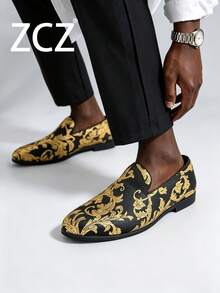ZCZ Men's Spring/Summer New Pointed Toe Formal Dress Shoes, Casual Embroidered Fashion Loafers, Slip-On - Yellow - View 5