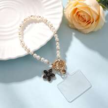 Fashion Pearl Beaded Phone Wristlet Strap, Enamel Flower Pendant Phone Charm With Clear Phone Pad, Anti-Lost Hand Wrist Lanyard Keychain Chain - Multicolor - View 11