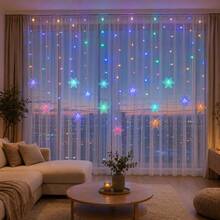 1PC 96‑LED Snowflake Curtain String Lights, USB Powered Fairy Night Lamp With 8 Light Modes, Warm / Multicolor / White Light, Hanging Window Backdrop Atmosphere Light For Home Bedroom, Christmas Tree, Holiday, Party, Photography Background Decor - Curtain Lights - View 8