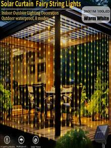 戶外太陽能瀑布簾燈串燈,100/200/300 LED 8種閃爍燈光模式,防水仙女燈,適用於花園、露台、門廊、後院、婚禮、聖誕節、窗戶、居家聖誕裝飾,附贈隨機迷你窗貼 - 太陽能窗簾燈 - 查看 20