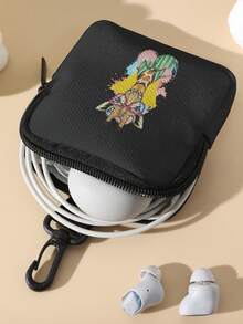1pc Cartoon Giraffe Print Mini Coin Purse, Zipper Closure Small Pouch With Swivel Hook For Earphones Coins Tiny Accessories, Can Hang On Backpack - Multicolor - View 5