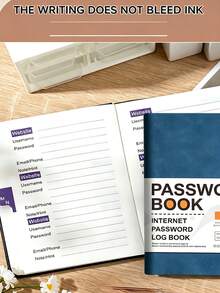 1/2pcs PU Material Password Notebook, With Letter Index Tabs, Includes Password Record Book And Login Log, Compact And Portable, With Pen Loop And Elastic Band, Suitable For Home, Office Or Travel Account Password Organization - Multiple Styles - View 7