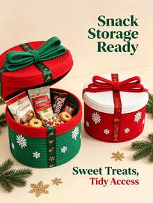 1pc/Christmas Style Hand-Woven Storage Basket, Home Living Room Storage Box, Desktop Organizer For Sundries And Snacks, Suitable For Christmas, Home Decor, Indoor/Outdoor, Party/Party Decoration, Christmas Room Decoration, Christmas Gift, Christmas Party Gift - Multicolor - View 2