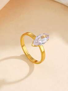 1pc Luxury Zirconia Open Ring, High-End Minimalist Stainless Steel Gold Finger Ring, Atmospheric Accessory For Women, Suitable For Daily Wear - Yellow Gold - View 4