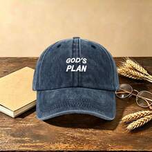 1pc GOD'S PLAN Letter Embroidered Washed Baseball Cap Vintage Distressed Soft Crown Adjustable Casual Sun Hat For Men Women - Multicolor - View 14