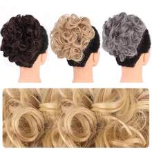 Moño de novia sintético grande y desordenado con rizos, chignon con peine y clips, funda para coleta, extensión de coleta de cabello sintético natural falso - Multicolor - Ver 5