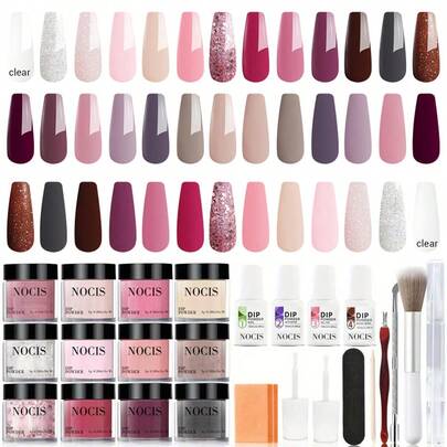 Conjunto de Verniz de Unhas com Lantejoulas Bicolor, Contém 20 Pós Infundidos com Cor, Inclui Diversas Ferramentas para Verniz de Unhas como Ativadores de Top Coat e Base Coat, Adequado para Cuidados de Arte de Unhas Francesas e Presentes para o Dia dos Namorados