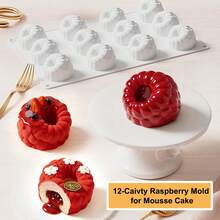 3D Raspberry Silicone Mold For Mousse Cake, 12-Cavity Fruit Pudding Raspberry Mold, Fruit Silicone Baking Mold For Baking Cakes, Pudding, Ice Cream (12-Cavity Raspberry) - View 7