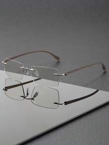1 Pair Metal Rimless Rectangular Minimalist Fashionable Plain Lens Glasses, Unisex, TR Material, Suitable For Back To School, Office, Decorative Outfit, Business Meeting, Running, Daily Street Wear - Clear - View 7