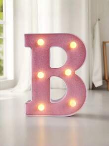 1pc Pink Sequin Glowing Letter/Number Desktop Decorative Night Light, Romantic Proposal Birthday Party Atmosphere Light, Guide Light - Q2-pink Letter Light - View 26
