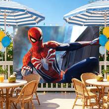 WPETLE Spider‑Man Game‑Style Dynamic Pose Birthday Party Backdrop, Game Suit Character Close‑Up Photo Booth Background Banner For Kids Birthday Decor - Multicolor - View 4