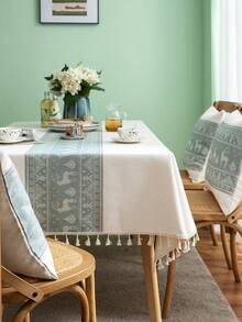 1pc Autumn/Winter Christmas Jacquard Tablecloth, Green Deer Pattern, Rectangular Tablecloth, Dining Table Cloth, Holiday Home Decor, Party Tablecloth, Suitable For Kitchen, Dining Room, Gathering, Living Room, Holiday, Party, New Year Decoration, Christmas Decoration, Christmas Gift, Autumn Decoration, Merry Christmas - Green - View 10