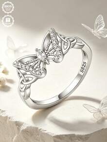 1pc S925 Sterling Silver Celtic Knot Butterfly Shaped Ring, Perfect For Daily Wear And Anniversary Gift, Comes With Gift Box - Silver - View 7