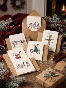 24Pcs Designs Christmas Greeting Cards Set, Cute Dwarf Reindeer Snowman Xmas Note Cards With Kraft Envelopes, Holiday Season Gift Wish Cards For Christmas Party - Multicolor - View 2