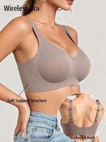 Women's Seamless Wireless Bra, Comfortable & Soft, Good Support, Tank Top Style, Breathable & Invisible, Suitable For Close-Fitting Wear, Anti-Sagging, Side Support - Dusty Blue - View 8