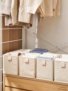 1pc/3pcs White Fabric Non-Patchwork Storage Box, Linen Clip Storage, Clothes Organizer, Wardrobe Clothes Pants Layered Storage Decoration, Holiday Decoration, Room Decoration, Home Decoration, Bedroom Decoration, Organizer, Organizer, Storage Box, Clothing Storage - White - View 2