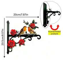 Iron Outdoor Hanging Bracket With Robin Rose Wreath Design, Vibrant Colors, Double-Sided Painting, Includes Screws, Decorative And Practical, Sturdy Iron Material; Suitable For Hanging Bird Feeders, Wind Chimes, Flower Baskets - 1pcs - View 4