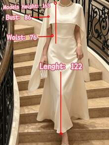 Women's Elegant Evening Shawl Gown, Formal Ball Party Long Dress Wedding Fall - Apricot - View 11