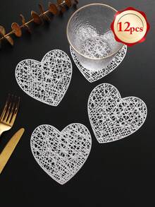 6-24pcs Hollow Heart Heat-Insulated Coasters, Vintage Lace Style PVC Round Lace Edge Non-Slip Heat-Resistant Table Mats, Suitable For Christmas Afternoon Tea Home Party - Multicolor - View 26
