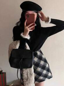 Soft Sexy Unique Long Sleeve T-Shirt Women Early Autumn Slimming Base Layer Top Sweater - Black - View 4