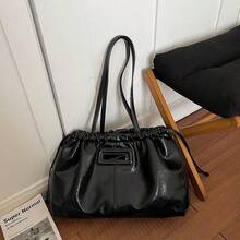 Tas Bahu Model Ember PU, Tas Awan Kapasitas Besar, Tas Penyimpanan Wanita, Tas Ibu - Hitam - View 5