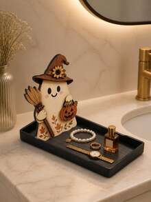Cute Ghost Plaque Tray, Containing Black Cats,Pumpkins,Elements , Storage Boxes, Jewelry, Cosmetics, Aromatherapy Storage Boxes, Halloween, Christmas - Multicolor - View 6