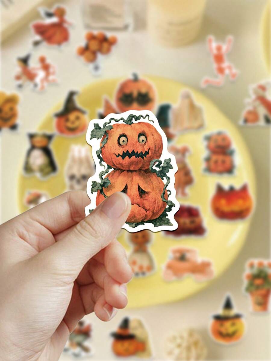 50pcs Vintage Halloween Stickers For Scrapbook, Planner, Phone Case, Fridge, Journal, Diary, Guitar, Helmet, Skateboard, Laptop, Self-Adhesive Decals - Vintage Halloween - View 1