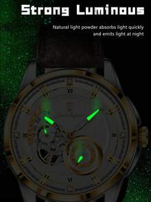 POEDAGAR 1pc Business Men's PU Leather Automatic Mechanical Skeleton Tourbillon Watch, Fashion Waterproof Luminous Wristwatch For Daily Occasions, Men's Gift - one-size - View 6