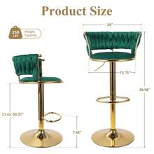 Nalupatio Set Of 4 Luxurious Bar Stools With Velvet Upholstery, Backrest & Footrest – Height Adjustable & Swivel, With Gold Metal Base - Green - 4-piece Set - View 2