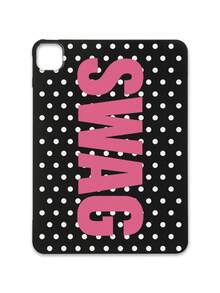 1pc Y2K Millennium Hot Girl Style Black Background White Polka Dot SWAG Fuchsia English Print Tablet Protective Case, Ins Influencer Cool Personalized Full Coverage Anti-Drop Black Matte Soft Shell, Suitable For Personal Use, Birthday Gift Choice; Compatible With Ipad Case, - Black - View 17