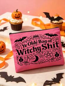 Witchy Printed Halloween Makeup Bag, Featuring Elements Such As Bats And Pumpkins, A Large Capacity Toiletry Bag, Multifunctional Storage Bag - Multicolor - View 2