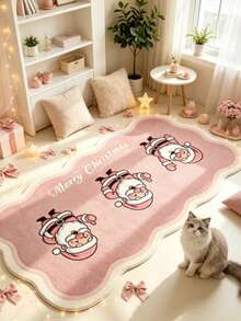 1pc Pink Santa Claus Line-Up Decorative Floor Mat, Bathroom Mat, Bathroom Rug, Door Mat, Small Rug, Carpet, Floor Mat, Home Decor, Area Rug, Outdoor Mat, Home Decor, Area Carpet, Bedroom Rug, Washable Carpet - Multicolor - View 4