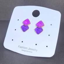 2pcs Geometric Chic Enamel Cube Stud Earrings, Minimalist & Earrings For Women - Blue - View 9