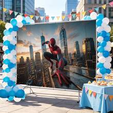 WPETLE Spider‑Man Dusk City Skyscraper Birthday Party Backdrop, Sunset Metropolitan Building Scene Photo Booth Background Banner For Kids Birthday Decor - Multicolor - View 5